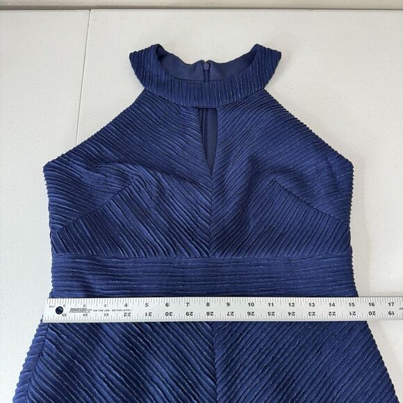 Eliza J Womens Dress 12 Petite Blue Metallic Rib Sheath Halter Cocktail Holiday - Picture 5 of 12